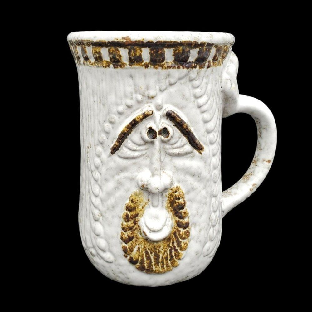 Mug Ceramic Hand Made Pottery Vintage 70s Ugly Face King Stein Stoneware Large